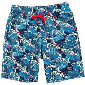 WESC Marty Koi Unisex Drawstring Shorts M-Med W-Large Teal Fish Print